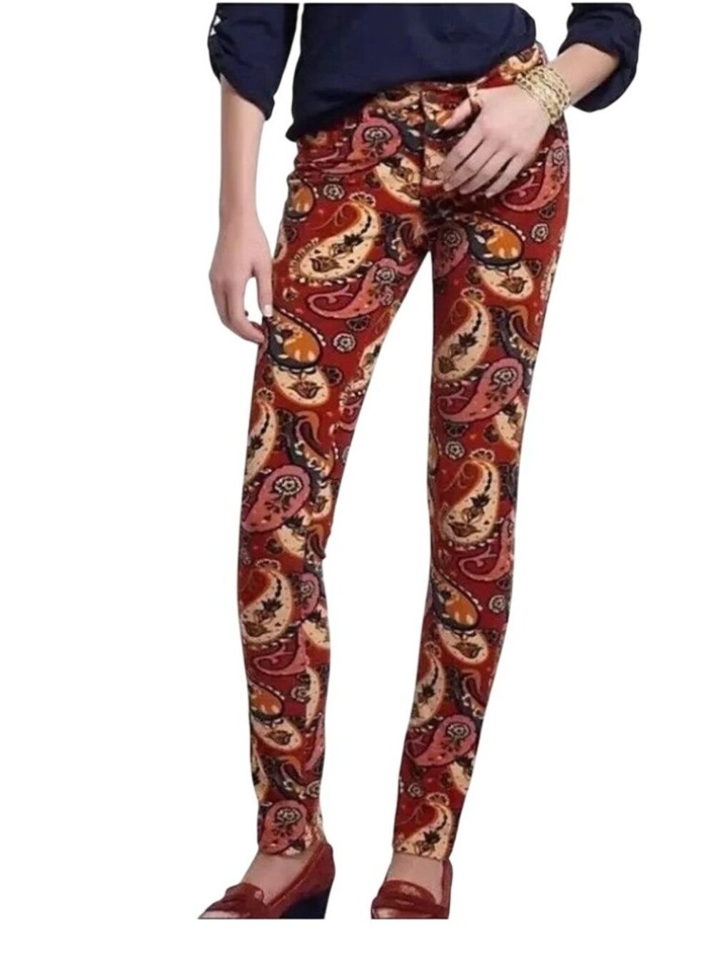 ANTHROPOLOGIE Pilcro Letterpress Pants Serif Paisley Corduroy Skinny 27
